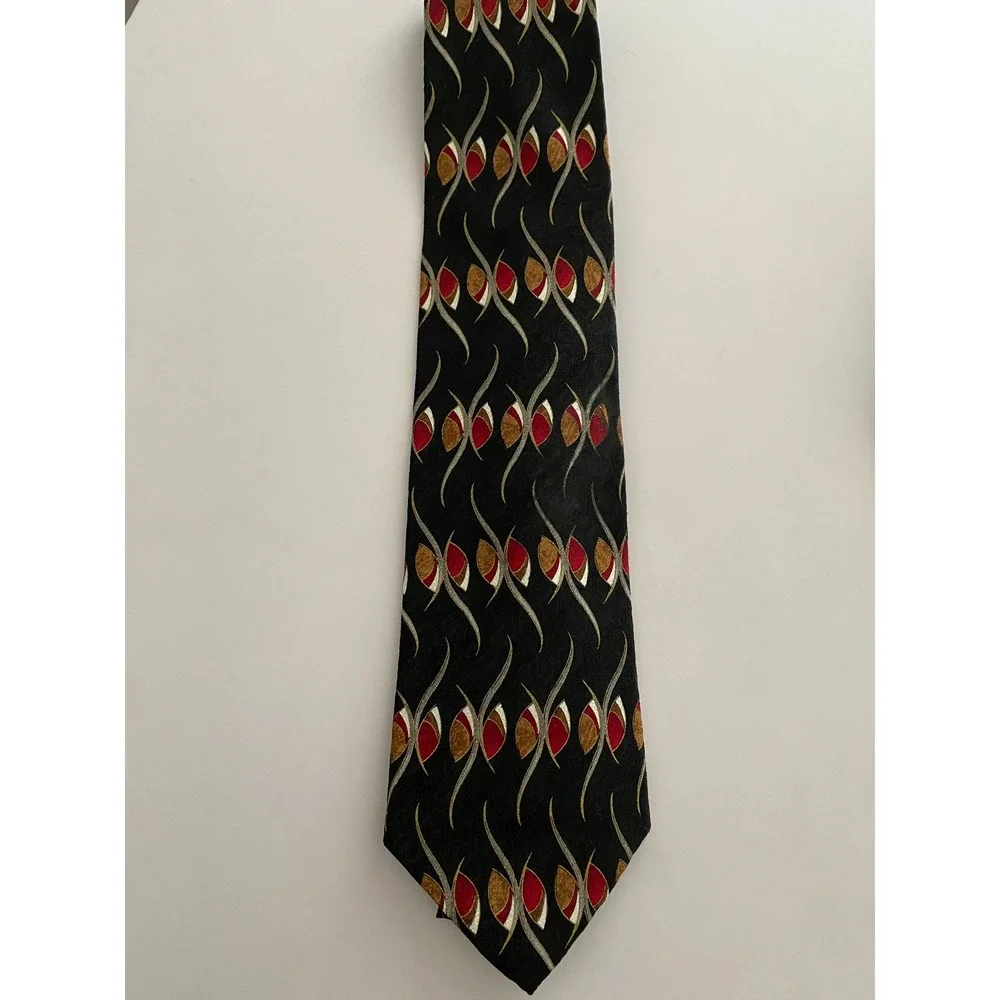 Repp Ltd Mens Silk Tie Black‎ Red Gold Abstract Geometric Jacquard X-Long 4 Inch
